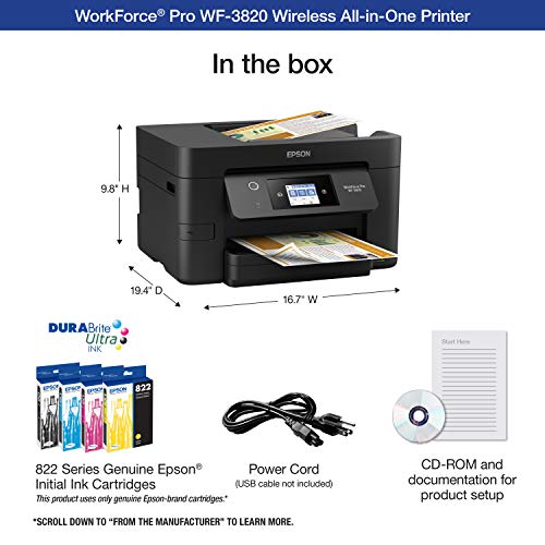 Epson® Workforce® Pro WF-3820 Wireless Color Inkjet All-in-One Printer, Black Large