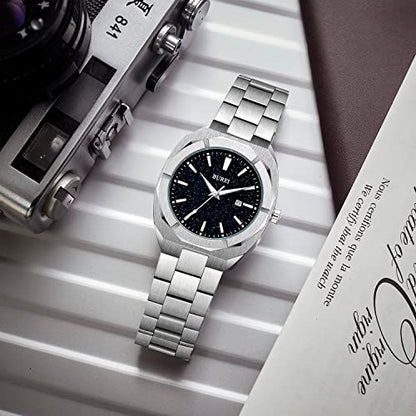 BUREI Fashion Quartz Watch for Men Watch Analog Date Watch with Stainless Steel Band Waterproof Classic Watches for Men