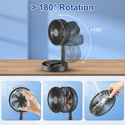 LIPETY 7.5" Rechargeable Portable Fan for Travel with Remote - 7200mah Folding Pedestal Cordless Desk Standing Fan for Bedroom - Foldable Table Rechargable Floor Quiet Fan for Office Camping (Black)