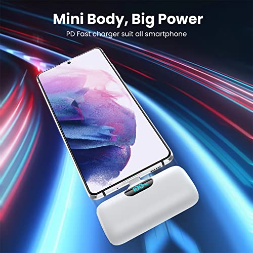 [2-Pack] Mini Portable Charger 5000mAh Power Bank, 3A PD USB C Cell Phone Portable Power, LCD Display Battery Pack Compatible with Android Phone/Samsung Galaxy S22,S21/Note/Moto/LG/Pixel /Nexus ect