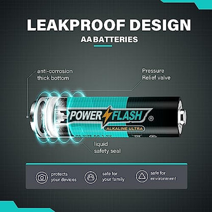 POWER FLASH AA Batteries with Fresh Date - 100 Count Industrial Pack - Ultra Long-Lasting Triple A Alkaline Battery (100 Count Pack)