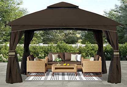 ABCCANOPY 10x10 Outdoor Gazebo - Patio Gazebo with Mosquito Netting, Outdoor Canopies for Shade and Rain for Lawn, Garden, Backyard & Deck (Brown)