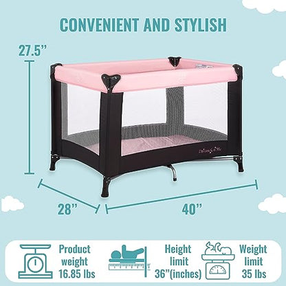 Dream On Me Nest Portable Play Yard with Carry Bag and Shoulder Strap, Pink