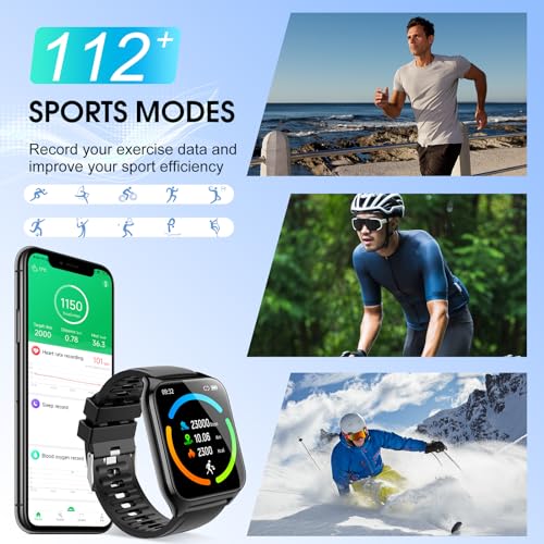 Smart Watch(Answer/Make Calls), 1.85" HD Touch Screen Fitness Watch with Sleep Heart Rate Monitor, 112 Sports Modes, IP68 Waterproof, Activity Trackers Compatible with Android iOS for Men Women