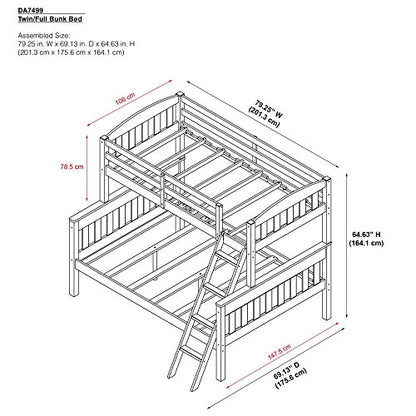 Dorel Living Airlie Solid Wood Bunk Beds Twin Over Full with Ladder and Guard Rail, Espresso