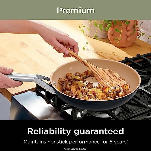 Ninja CW99009 Extended Life Premium Ceramic Cookware Set, Nonstick Fry Pans, PFAS Free, Healthy Cooking, Oven Safe to 550°F, Dishwasher Safe, All Stovetops & Induction Compatible, Grey, 9 Piece Set