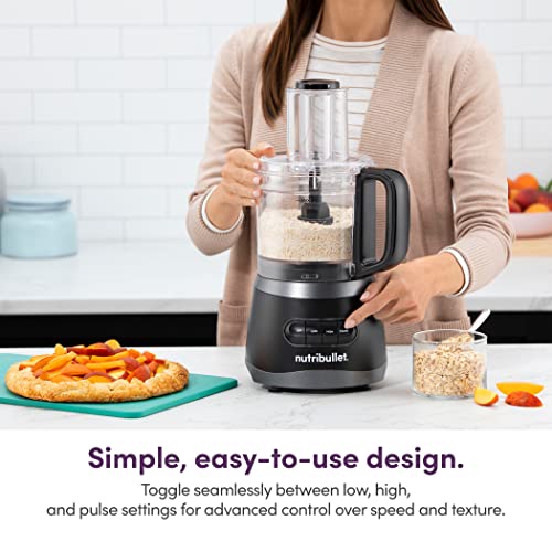 nutribullet NBP50100 Food Processor 450-Watts with 7-Cup Capacity and Stainless Steel Slice, Shred, Chop and Dough Attachments, Black
