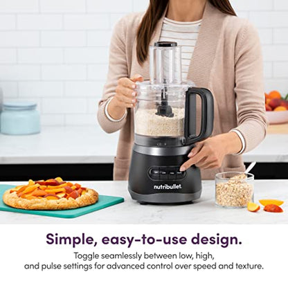 nutribullet NBP50100 Food Processor 450-Watts with 7-Cup Capacity and Stainless Steel Slice, Shred, Chop and Dough Attachments, Black