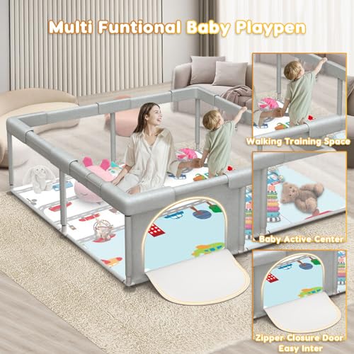 Baby Playpen with Mat Small Playpen Play Pin for Babies and Toddlers 49 x 49 inch Baby Fence Playards Nursery Furniture Set