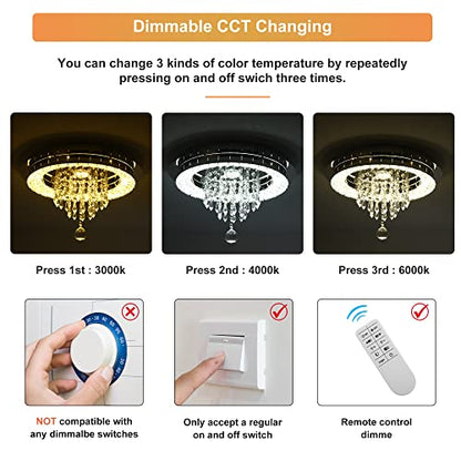 Sunny Hawaii Elegant Bead Crystal Chandelier, 16in Modern Led Indoor Ceiling Lamp, Flush Mount Ceiling Light Fixture for Kitchen Bathroom Bedroom Dining Room.