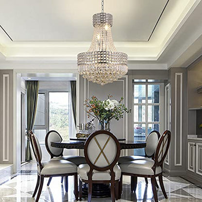 Crystal Chandeliers for dining Room K9 Modern Crystal Chandelier classic luxury Imperial Style 9 Lights Chandelier Ceiling Dining room living room indoor bedroom Chandelier E12(Silver, D20 in)
