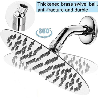 Rain Shower Head, Ultra-Thin Design, High Pressure Large Flow Stainless Steel Rainfall Shower Head, Waterfall Showerhead Universal Wall Ceiling Mount (8", Chrome)