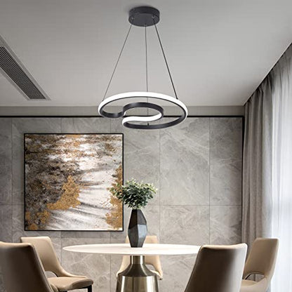 Afaoel Modern LED dimmable Chandelier 45W Color Temperature 3000K-4000K-5000K Creative Design Suitable for Living Room Dining Room Kitchen Island Bedroom Foyer (Black, 16 Inch)