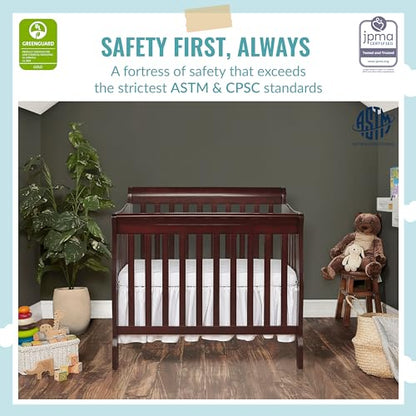 Dream On Me Aden 4-in-1 Convertible Mini Crib In Espresso, Greenguard Gold Certified, Non-Toxic Finish, New Zealand Pinewood, With 3 Mattress Height Settings