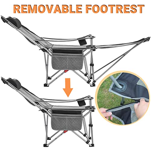 FUNDANGO 2-Pack Reclining Camping Chair with Foot Rest, Portable Mesh Folding Lounge Chairs, Adjustable Chaise Lawn Chair with Headrest, Cup Holder, Storage Bag, for Outdoor Picnics BBQ