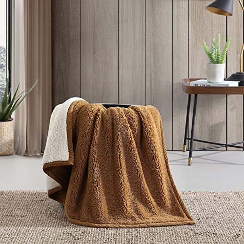 Eddie Bauer - Throw Blanket, Ultra Soft Plush Sherpa Home Decor, Reversible Bi-Colored Bedding (Solid Brown/Ivory, 50" x 60")