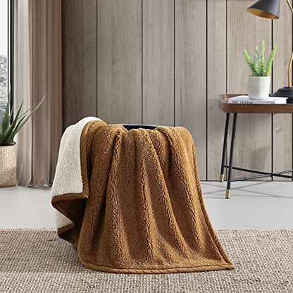 Eddie Bauer - Throw Blanket, Ultra Soft Plush Sherpa Home Decor, Reversible Bi-Colored Bedding (Solid Brown/Ivory, 50" x 60")
