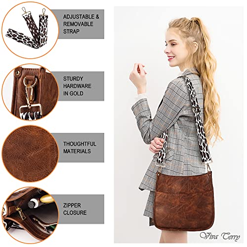 Viva Terry Vegan Leather Crossbody Fashion Shoulder Bag Purse with Adjustable Strap (Coffee)