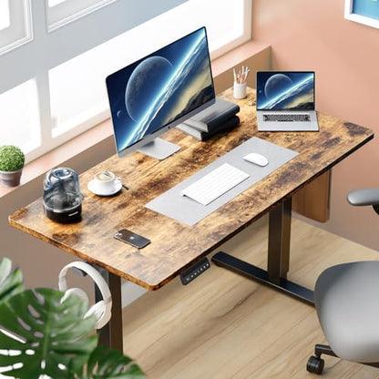 DUMOS 55 Inch Electric Standing Office Desk Height Adjustable Sit Stand up PC Workstation Wood Computer Work Table for Home Bedroom Gaming Room