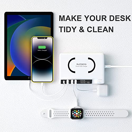 USB C Charger, slitinto 65W 4-Port Fast USB Charging Station, Charging Station for Multiple Devices with LED Display, Compact Desktop Charger Hub for iPhone iPad Samsung Android and Tablet