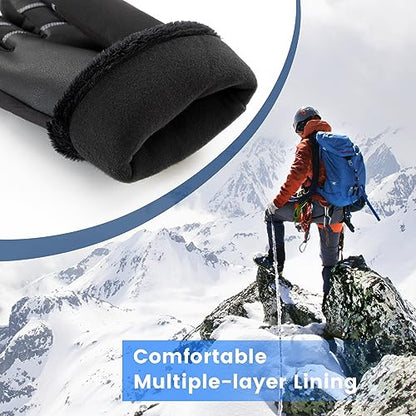 Pleneal Winter Waterproof Gloves for Men - Snow Ski Gloves with 10 Touchscreen Fingers & Comfortable Multiple-Layer Lining, Elastic Wrist Band