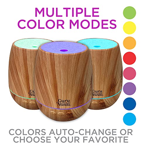 GuruNanda Woodsy Ultrasonic Diffuser & Cool Mist Humidifier - Aromatherapy Diffuser with Auto Shut-Off, 7 LED Lights & 5 Modes - Perfect for Spa, Yoga, Office & Large Room - Helps to Relax (150 mL)