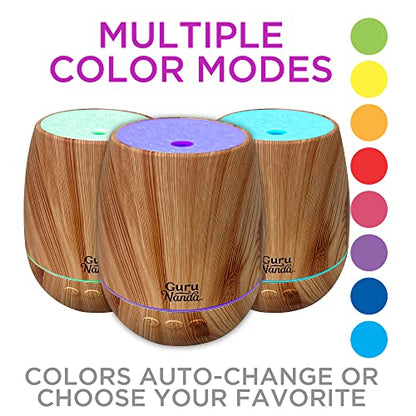 GuruNanda Woodsy Ultrasonic Diffuser & Cool Mist Humidifier - Aromatherapy Diffuser with Auto Shut-Off, 7 LED Lights & 5 Modes - Perfect for Spa, Yoga, Office & Large Room - Helps to Relax (150 mL)