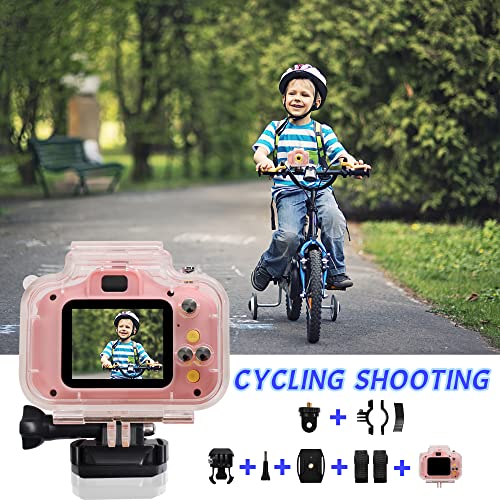 Kids Waterproof Camera Toys for 4-8 Year Old Kids, Children Digital Action Cameras with 16GB Memory Card, Indoor Outdoor Toddler Camera, Birthday Christmast Gifts for KidsAge 5-10 by Elimiic (Pink)