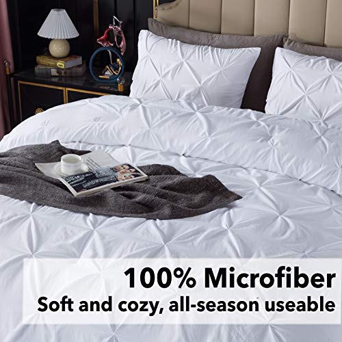 Andency White King Comforter Set, 3 Pieces Pinch Pleat Comforter Set, All Season Soft Lightweight Microfiber Down Alternative Comforter Bedding Set(104x90Inch)