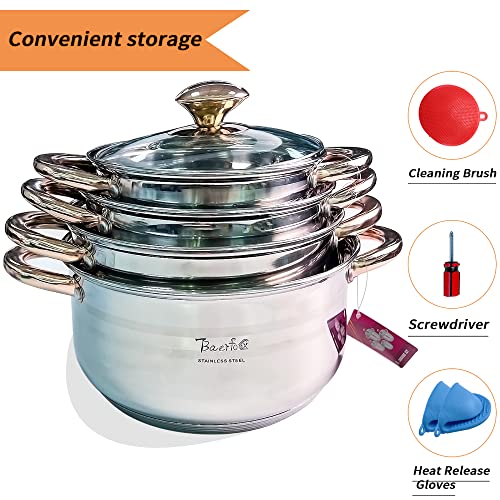 BAERFO Silver Pots and Pans Set with lids-8 Piece Luxe Silver 304 Stainless Steel Cookware Set PFOA Free Non Toxic,Induction Safe Cooking Pot