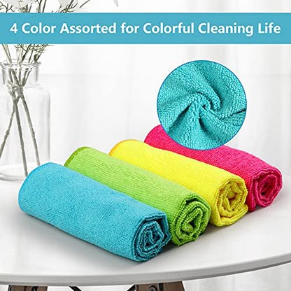 HOMEXCEL Microfiber Cleaning Cloth,24Pack Cleaning Rag,Cleaning Towels with 4 Color Assorted,11.5"X11.5"(Green/Blue/Yellow/Pink)
