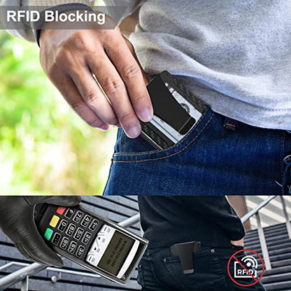 Slim Men's Wallet With Money Clip & Card Holder for 15 Cards and 10 Bills, RFID Blocking, Minimalist Carbon Fiber Wallet Gifts for Men Christmas Stocking Stuffers/Valentine's Day/Thanksgiving/Birthday