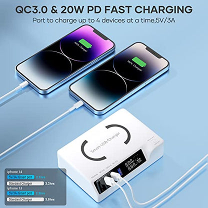 USB C Charger, slitinto 65W 4-Port Fast USB Charging Station, Charging Station for Multiple Devices with LED Display, Compact Desktop Charger Hub for iPhone iPad Samsung Android and Tablet