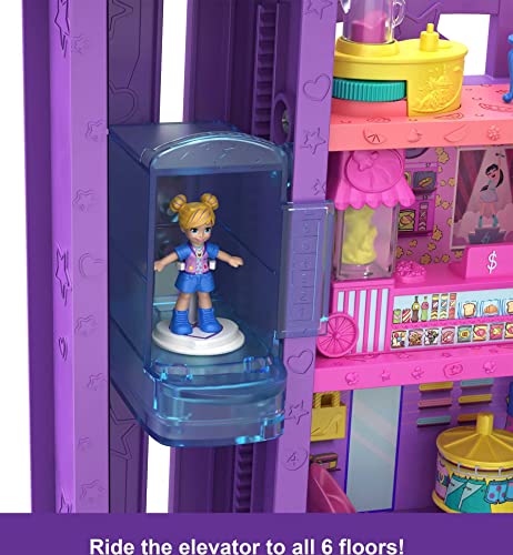Polly Pocket Dolls and Playset, Mega Mall with 3 Micro Dolls, Toy Car and Accessories, 6 Floors and Elevator, Toys for Kids (Amazon Exclusive)