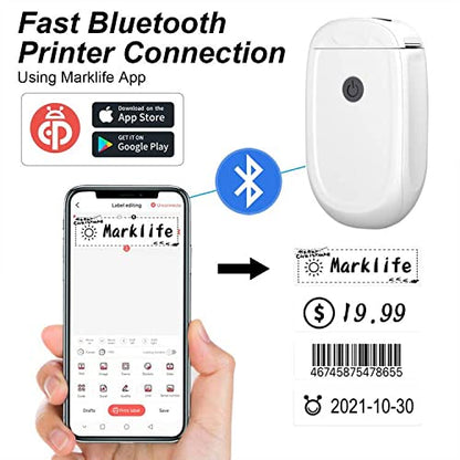 MARKLIFE P11 Label Maker Machine with Tape, Mini Thermal Wireless Inkless Sticker Printer Machine for Home Kitchen Office Organization (White, 1 Printer+1 Tape)