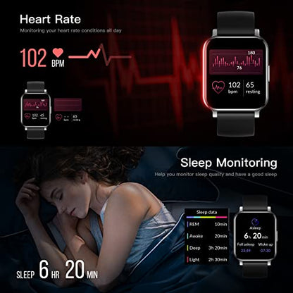 EURANS Smart Watch 41mm, Full Touchscreen Smartwatch, Fitness Tracker with Heart Rate Monitor & SpO2, IP68 Waterproof Pedometer Watch for Women Men Compatible with iOS & Android Phones