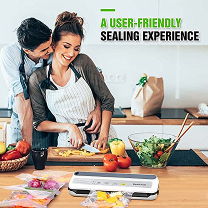 Vacuum Sealer Machine, Food Vacuum Sealer with Powerful Suction | Slim Design | Easy to Use | Led Indicator Lights for Sous Vide, Meal Prep, w/Starter Kits for Vacuum Seal Container