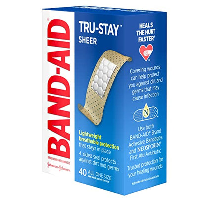Band-Aid Brand Tru-Stay Sheer Strips Adhesive Bandages for First Aid and Wound Care, All One Size, 40 ct
