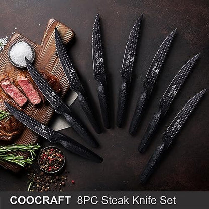 COOCRAFT Steak Knife Set, Steak Knives Set of 8 - Serrated Steak Knives - Ultra-Sharp High Carbon Stainless Steel Knives with Ergonomic Handles