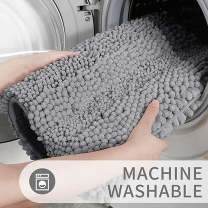 Yimobra Luxury Chenille Bathroom Rugs Sets 2 Piece, Extra Thick Non Slip Quick Dry Bath Mat for Shower Floor, Fluffy Shaggy Microfiber Absorbent Machine Washable Bathmat (Grey, 20" x 32"+17" x 24")