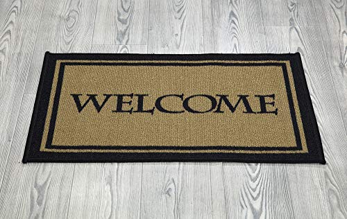 Ottomanson Welcome Collection Non-Slip Rubberback Welcome Design 2x3 Indoor Entryway Doormat, 20" x 30", Beige Welcome