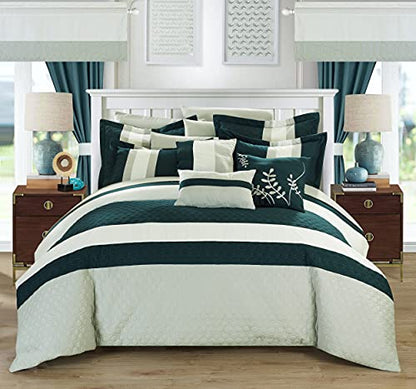 Chic Home CS3027-AN Covington 24 Piece Comforter Set Embroidered Bed in a Bag with Sheets Curtains, Queen, Teal