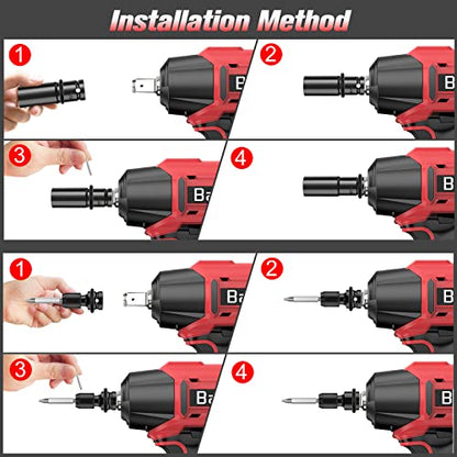 Bamse Impact Wrench Cordless, Brushless Power Impact Gun 21V, 1/2'', 4.0Ah Battery, 3200RPM & Max Torque 480 Ft-lbs (650N.m) with 4 Sockets, Electric Impact Driver for Car Tires and Home