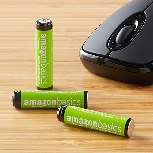 Amazon Basics AAA Rechargeable NiMH Performance Battery, 800 mAh, Recharge up to 1000 Times, Pre-Charged - Pack of 12