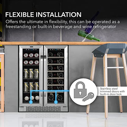 Whynter BWB-2060FDSa 24″ Built-in French Door 20 Bottle Wine Refrigerator 60 Can Beverage Center, 30" Wide Dual Zone, Stainless Steel