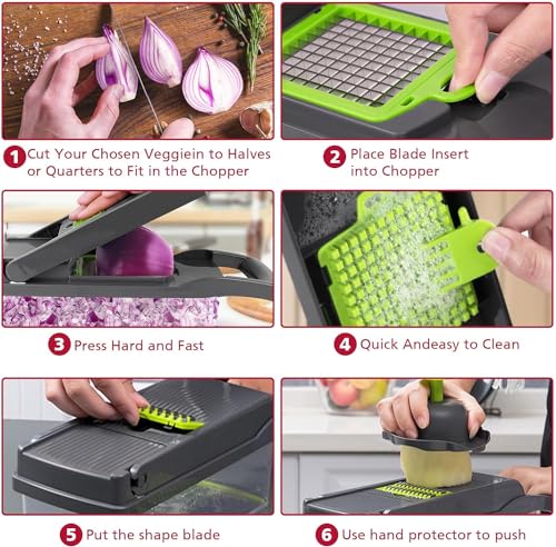 Vegetable Chopper Onion Chopper Dicer 15 in 1 Professional Mandoline Slicer for Kitchen, Multifunctional Food Chopper Cutter for Cucumber, Potato, Tomato, Veggie with 11 blades and Filter Basket