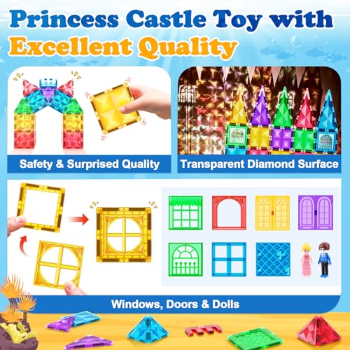 110pcs Magnetic Tiles Mermaid Toys for Girls Princess Building STEM Toys Buildable Castle Toy Magnetic Blocks Birthday Gifts & Toys for 3 4 5 6 7 8+ Year Old for Kids