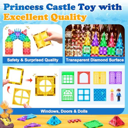 110pcs Magnetic Tiles Mermaid Toys for Girls Princess Building STEM Toys Buildable Castle Toy Magnetic Blocks Birthday Gifts & Toys for 3 4 5 6 7 8+ Year Old for Kids