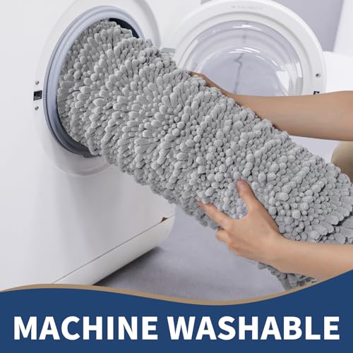 Yimobra Bathroom Rugs Sets 2 Piece, Extra Soft Thick Chenille Bath Mat and U-Shaped Toilet Rug, Non-Slip Absorbent Water Shower Rug Carpet for Bathroom Floor, Machine Washable, 24x17+24x20 Inch Grey