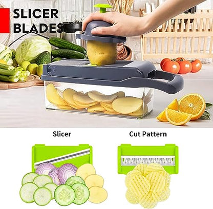 Vegetable Chopper Onion Chopper Dicer 15 in 1 Professional Mandoline Slicer for Kitchen, Multifunctional Food Chopper Cutter for Cucumber, Potato, Tomato, Veggie with 11 blades and Filter Basket